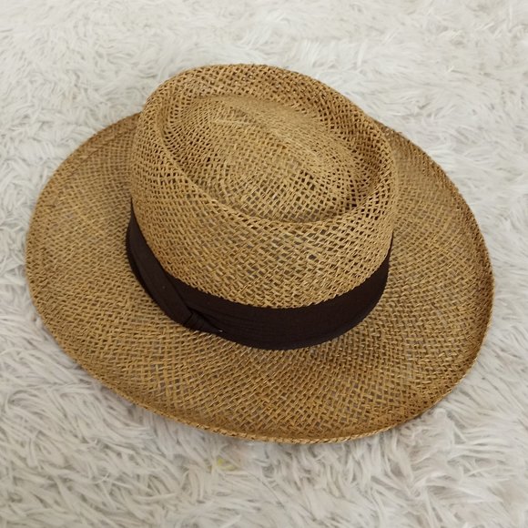 Bailey L Straw Hat Genuine Brown Trim USA Fedora - Picture 3 of 10